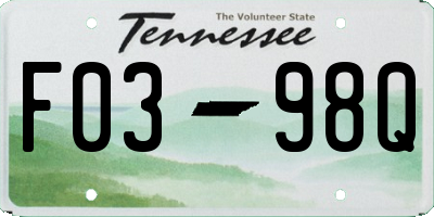 TN license plate F0398Q