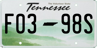 TN license plate F0398S