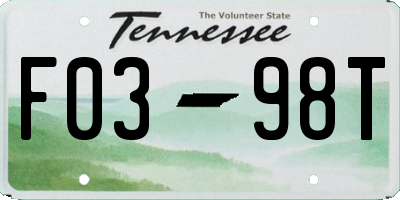 TN license plate F0398T