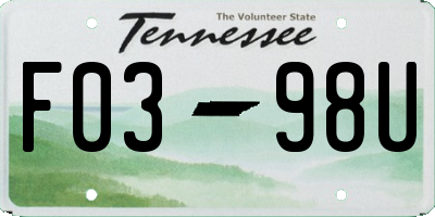 TN license plate F0398U