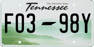 TN license plate F0398Y