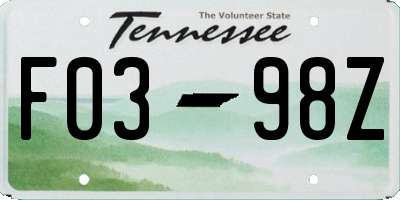 TN license plate F0398Z