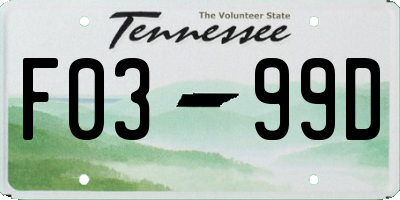 TN license plate F0399D