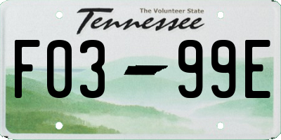 TN license plate F0399E