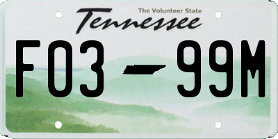 TN license plate F0399M