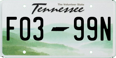 TN license plate F0399N