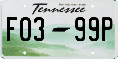 TN license plate F0399P