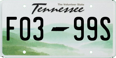 TN license plate F0399S