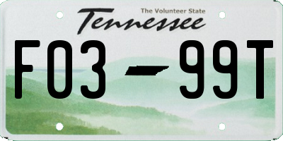 TN license plate F0399T