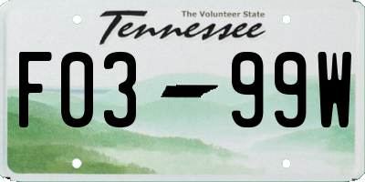 TN license plate F0399W