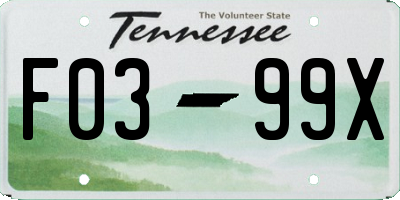 TN license plate F0399X