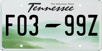 TN license plate F0399Z