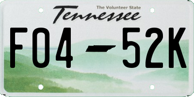 TN license plate F0452K