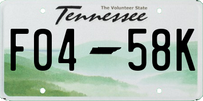 TN license plate F0458K