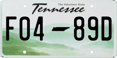 TN license plate F0489D