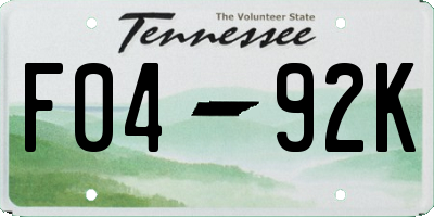 TN license plate F0492K