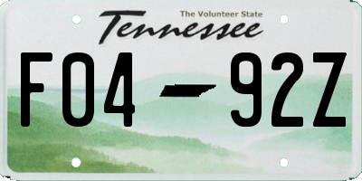 TN license plate F0492Z