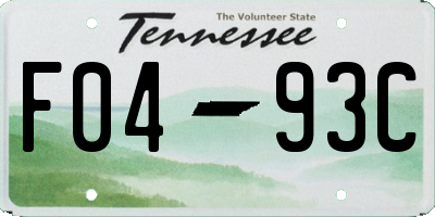 TN license plate F0493C