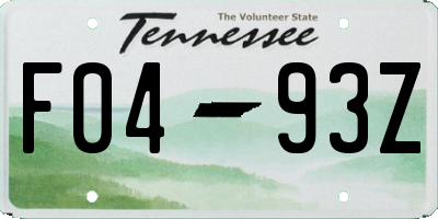 TN license plate F0493Z