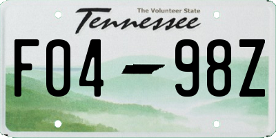 TN license plate F0498Z