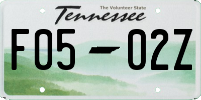 TN license plate F0502Z