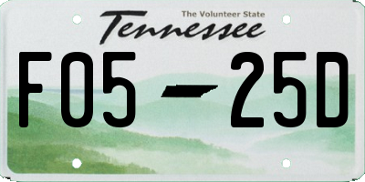 TN license plate F0525D