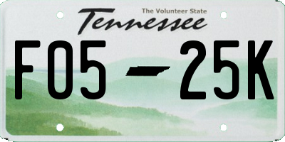 TN license plate F0525K