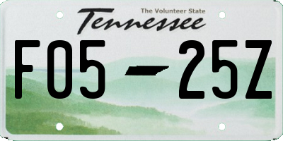 TN license plate F0525Z