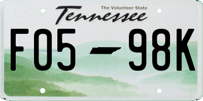 TN license plate F0598K