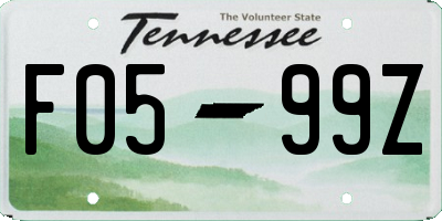 TN license plate F0599Z