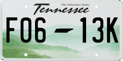 TN license plate F0613K