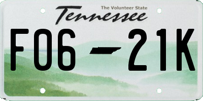 TN license plate F0621K