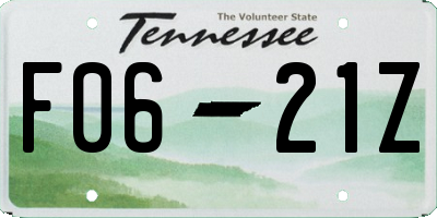 TN license plate F0621Z
