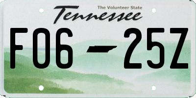 TN license plate F0625Z