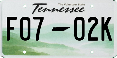 TN license plate F0702K