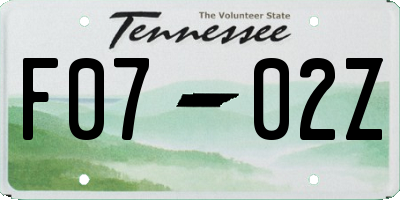 TN license plate F0702Z