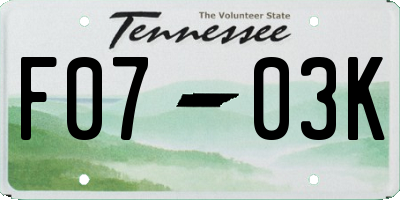 TN license plate F0703K