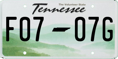 TN license plate F0707G