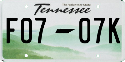 TN license plate F0707K