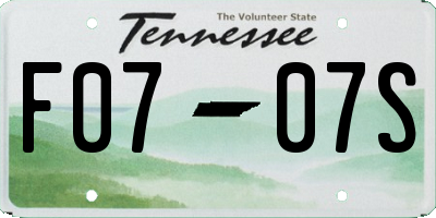 TN license plate F0707S