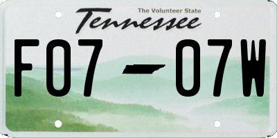 TN license plate F0707W