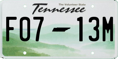 TN license plate F0713M