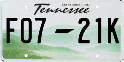 TN license plate F0721K