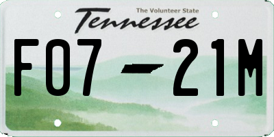 TN license plate F0721M