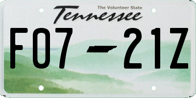 TN license plate F0721Z