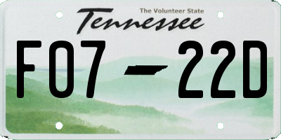 TN license plate F0722D