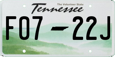 TN license plate F0722J