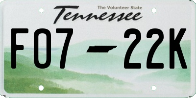 TN license plate F0722K