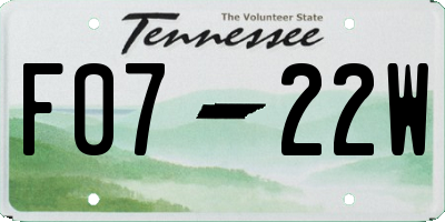 TN license plate F0722W
