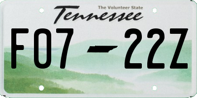 TN license plate F0722Z